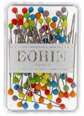 Bohin Glass Head Pins 1 3/16 Rainbow Assortment: 80 pcs